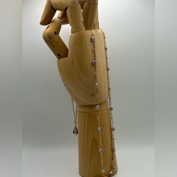 Lila & Gold Elegant Teardrop Pendant Layered Necklace, Flirty Delicate Necklace - Picture 6 of 11